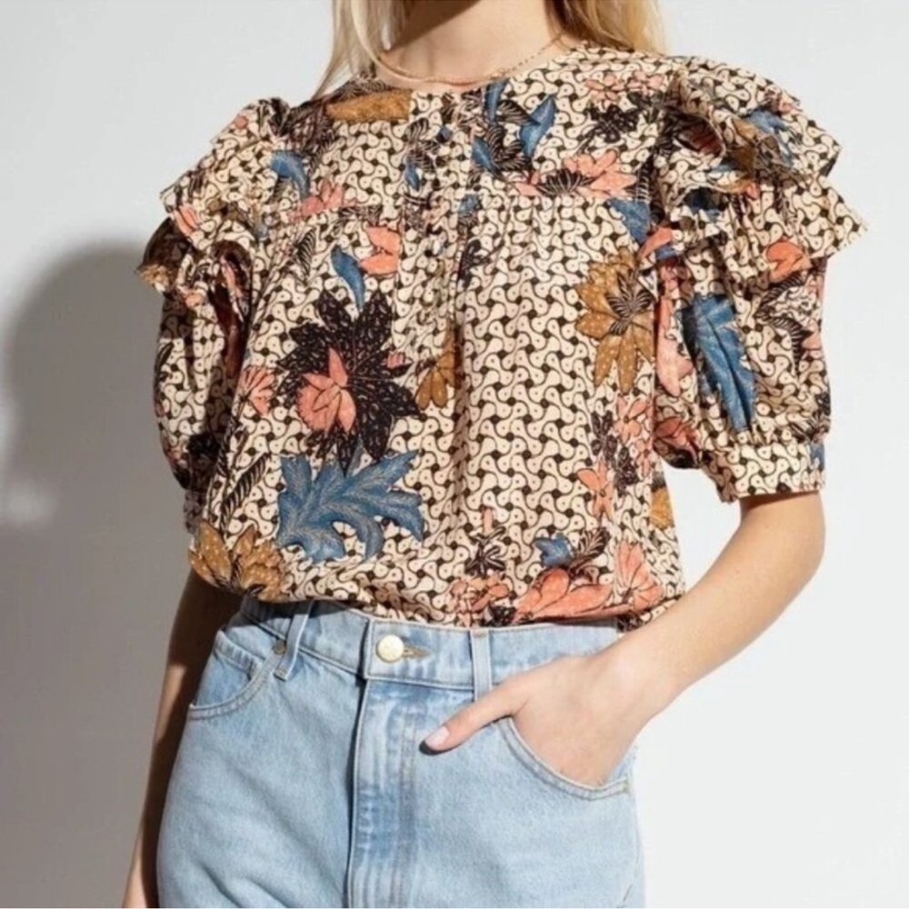 Ulla Johnson • Nova Ruffle-Sleeve Silk Top in Jasmine Print